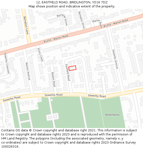 12, EASTFIELD ROAD, BRIDLINGTON, YO16 7DZ: Location map and indicative extent of plot