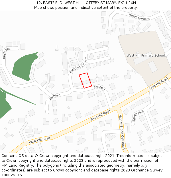 12, EASTFIELD, WEST HILL, OTTERY ST MARY, EX11 1XN: Location map and indicative extent of plot