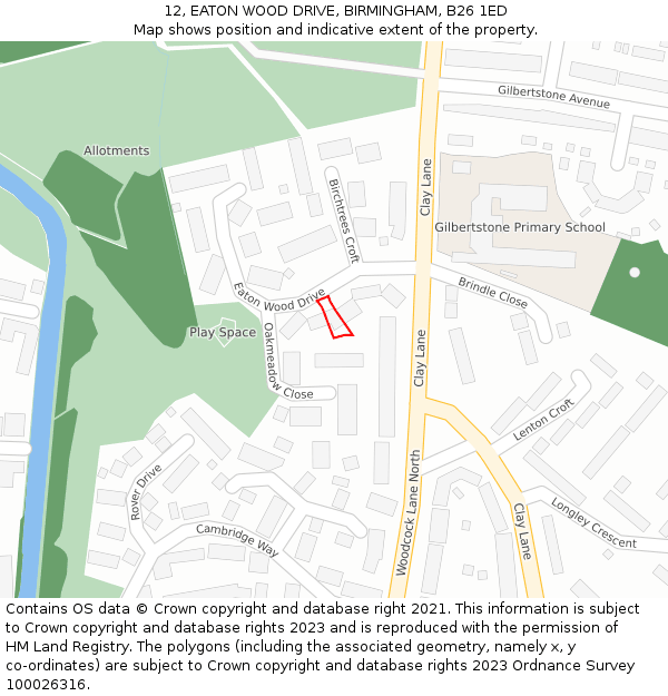 12, EATON WOOD DRIVE, BIRMINGHAM, B26 1ED: Location map and indicative extent of plot