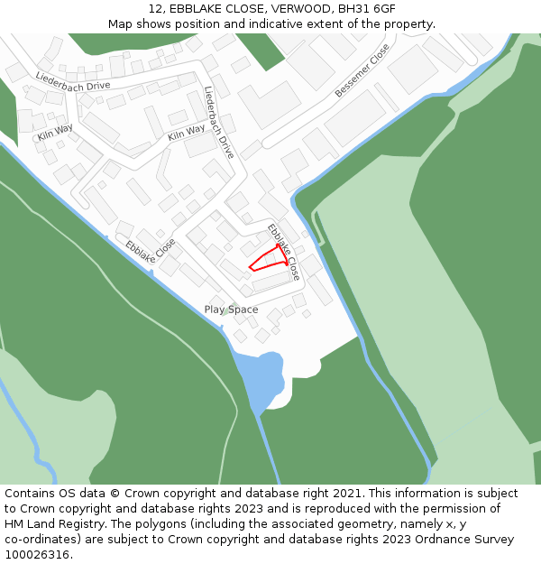 12, EBBLAKE CLOSE, VERWOOD, BH31 6GF: Location map and indicative extent of plot