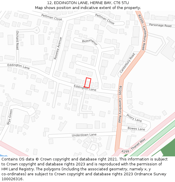 12, EDDINGTON LANE, HERNE BAY, CT6 5TU: Location map and indicative extent of plot