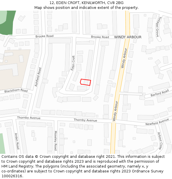 12, EDEN CROFT, KENILWORTH, CV8 2BG: Location map and indicative extent of plot
