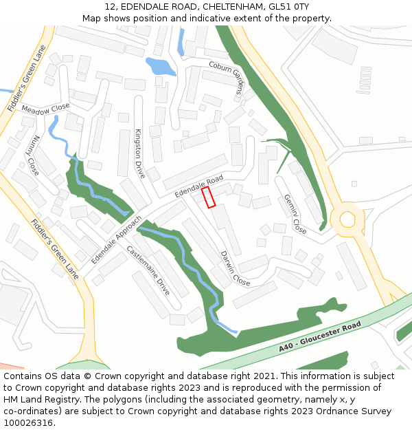 12, EDENDALE ROAD, CHELTENHAM, GL51 0TY: Location map and indicative extent of plot