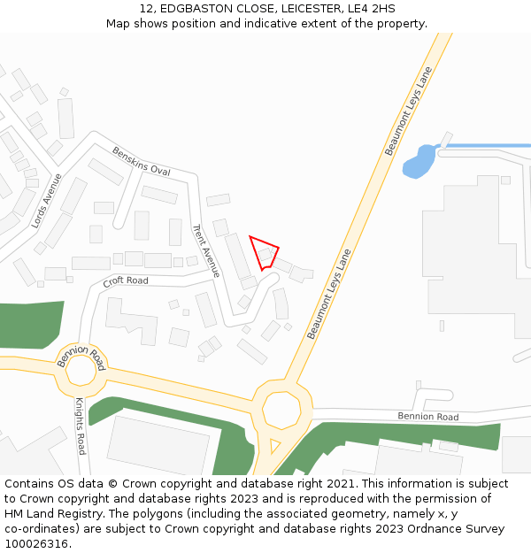 12, EDGBASTON CLOSE, LEICESTER, LE4 2HS: Location map and indicative extent of plot