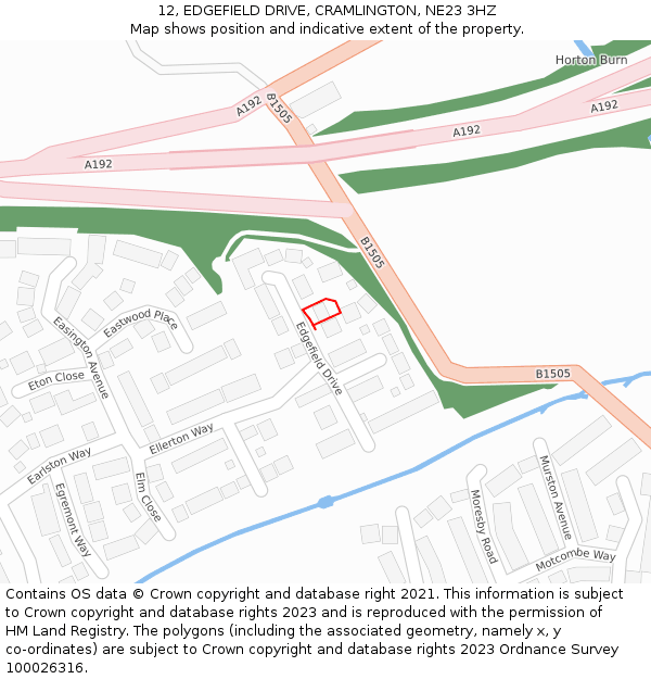 12, EDGEFIELD DRIVE, CRAMLINGTON, NE23 3HZ: Location map and indicative extent of plot