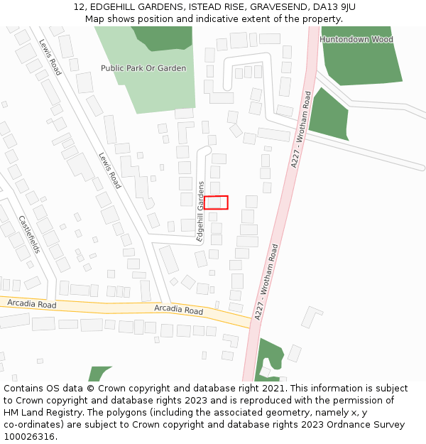 12, EDGEHILL GARDENS, ISTEAD RISE, GRAVESEND, DA13 9JU: Location map and indicative extent of plot