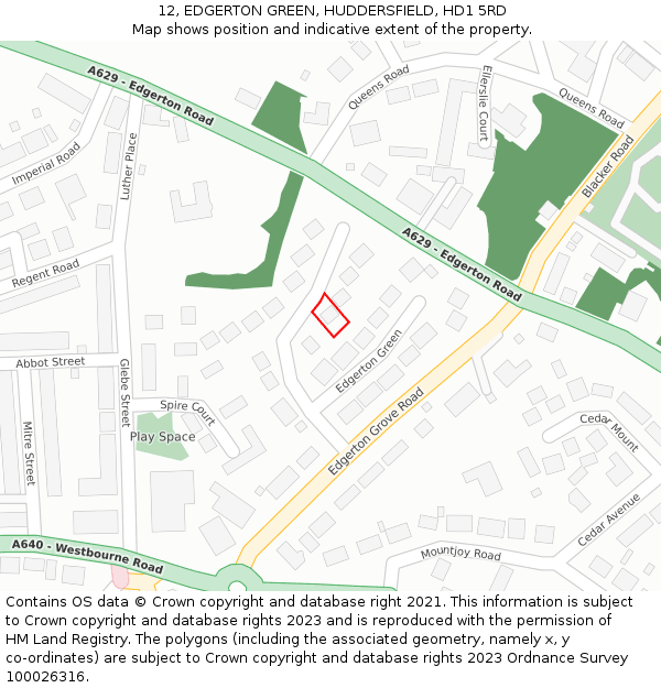 12, EDGERTON GREEN, HUDDERSFIELD, HD1 5RD: Location map and indicative extent of plot