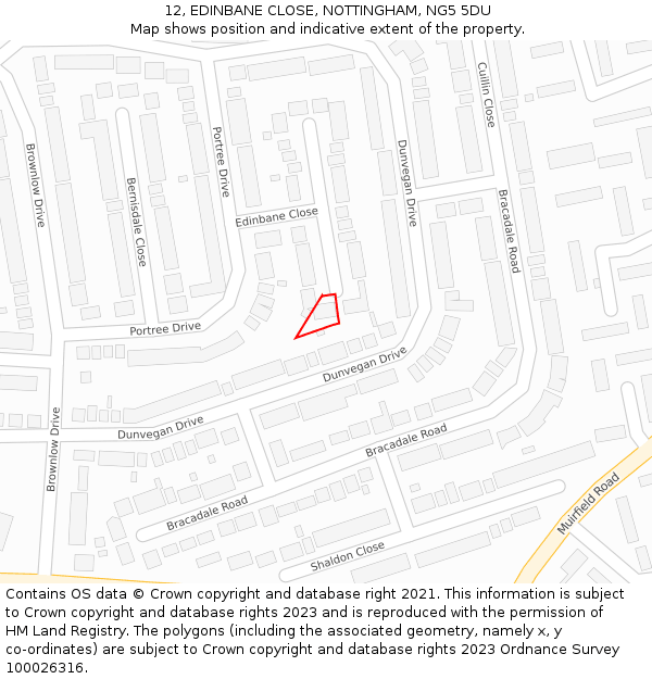 12, EDINBANE CLOSE, NOTTINGHAM, NG5 5DU: Location map and indicative extent of plot