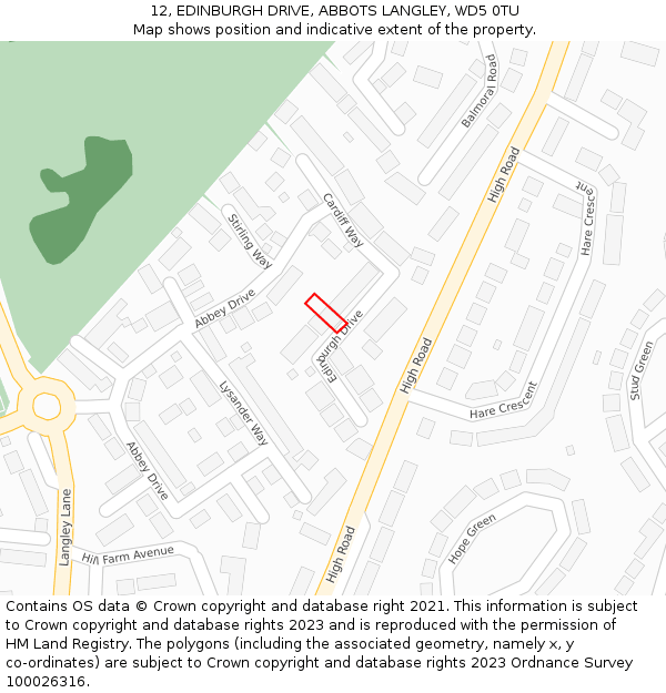 12, EDINBURGH DRIVE, ABBOTS LANGLEY, WD5 0TU: Location map and indicative extent of plot