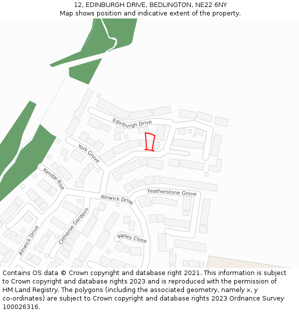 12, EDINBURGH DRIVE, BEDLINGTON, NE22 6NY: Location map and indicative extent of plot