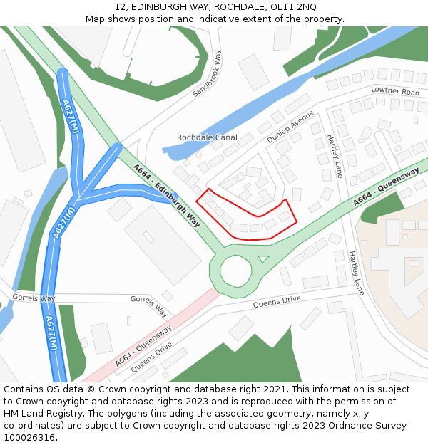 12, EDINBURGH WAY, ROCHDALE, OL11 2NQ: Location map and indicative extent of plot