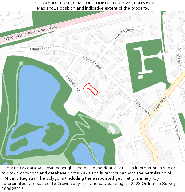 12, EDWARD CLOSE, CHAFFORD HUNDRED, GRAYS, RM16 6GZ: Location map and indicative extent of plot