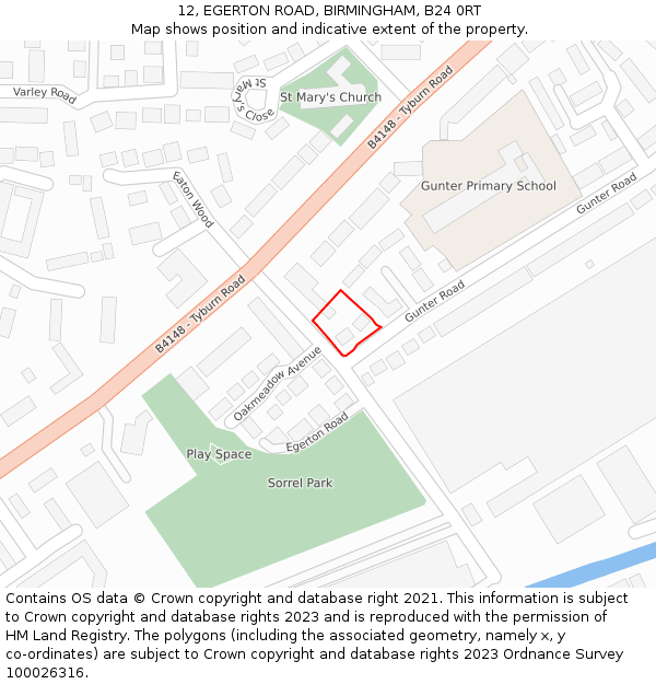12, EGERTON ROAD, BIRMINGHAM, B24 0RT: Location map and indicative extent of plot