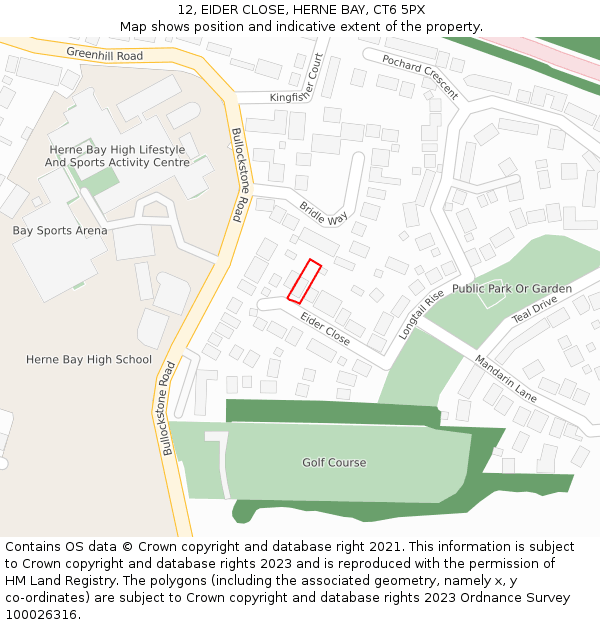 12, EIDER CLOSE, HERNE BAY, CT6 5PX: Location map and indicative extent of plot