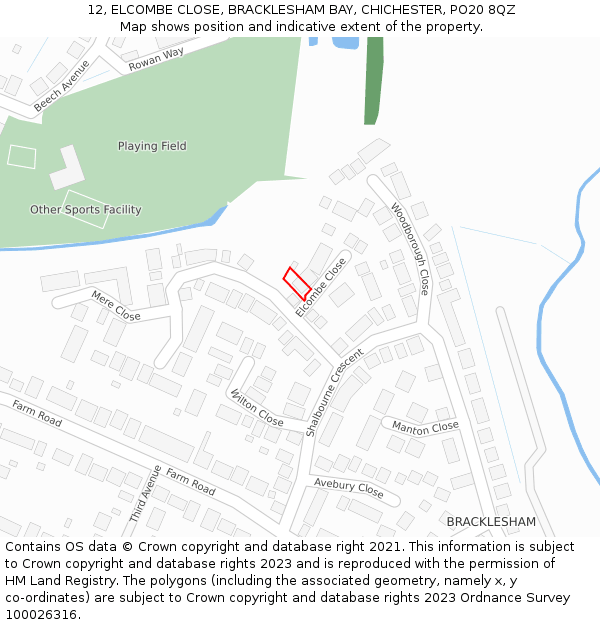 12, ELCOMBE CLOSE, BRACKLESHAM BAY, CHICHESTER, PO20 8QZ: Location map and indicative extent of plot