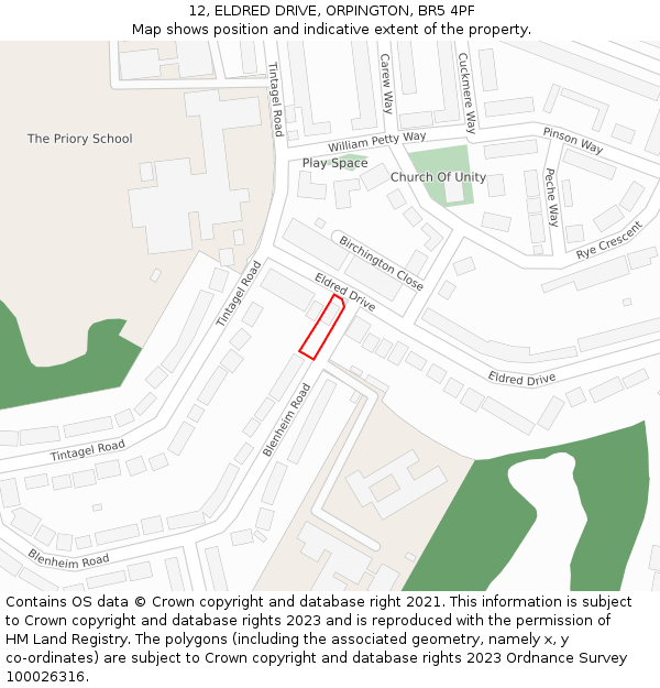 12, ELDRED DRIVE, ORPINGTON, BR5 4PF: Location map and indicative extent of plot
