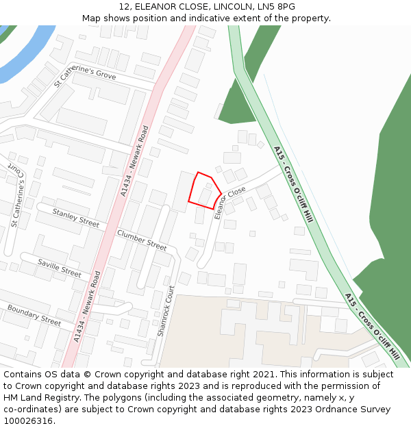 12, ELEANOR CLOSE, LINCOLN, LN5 8PG: Location map and indicative extent of plot