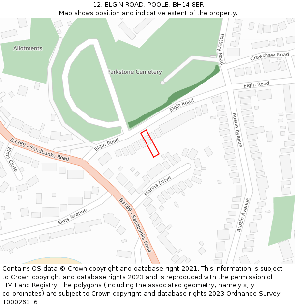 12, ELGIN ROAD, POOLE, BH14 8ER: Location map and indicative extent of plot