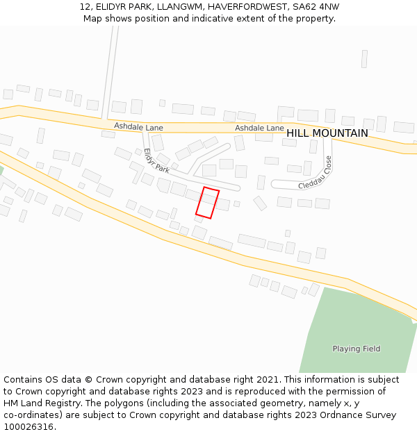 12, ELIDYR PARK, LLANGWM, HAVERFORDWEST, SA62 4NW: Location map and indicative extent of plot