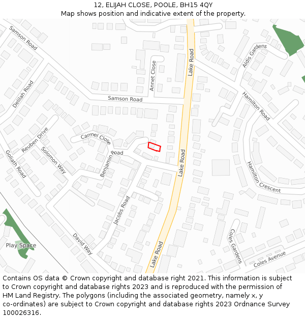 12, ELIJAH CLOSE, POOLE, BH15 4QY: Location map and indicative extent of plot