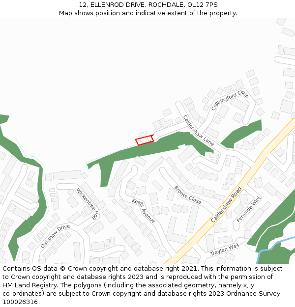 12, ELLENROD DRIVE, ROCHDALE, OL12 7PS: Location map and indicative extent of plot