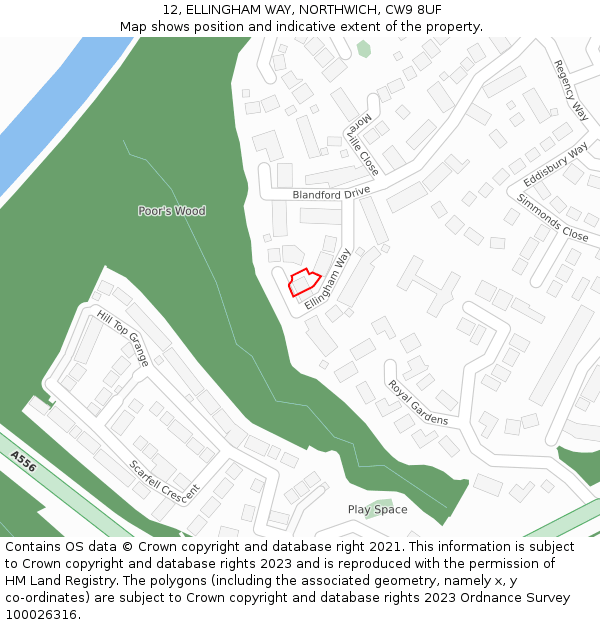 12, ELLINGHAM WAY, NORTHWICH, CW9 8UF: Location map and indicative extent of plot