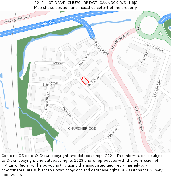 12, ELLIOT DRIVE, CHURCHBRIDGE, CANNOCK, WS11 8JQ: Location map and indicative extent of plot