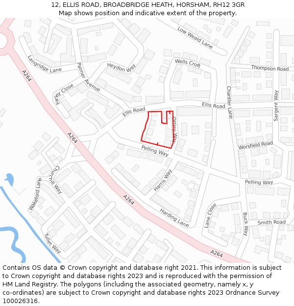 12, ELLIS ROAD, BROADBRIDGE HEATH, HORSHAM, RH12 3GR: Location map and indicative extent of plot