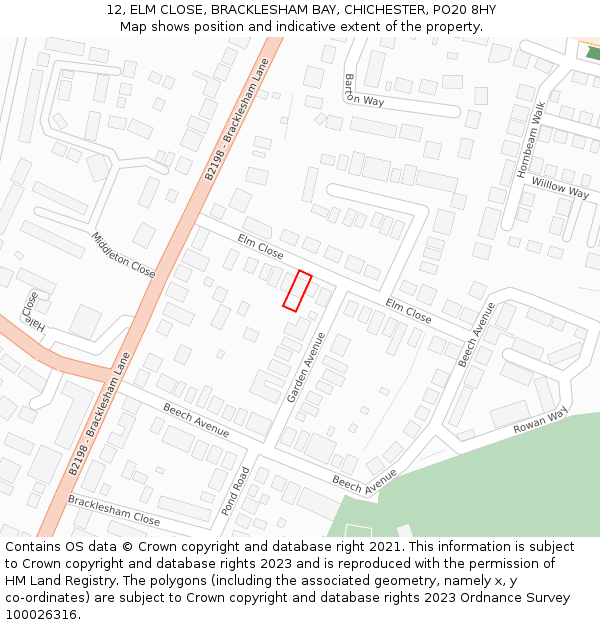 12, ELM CLOSE, BRACKLESHAM BAY, CHICHESTER, PO20 8HY: Location map and indicative extent of plot