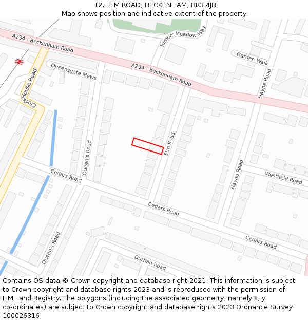 12, ELM ROAD, BECKENHAM, BR3 4JB: Location map and indicative extent of plot