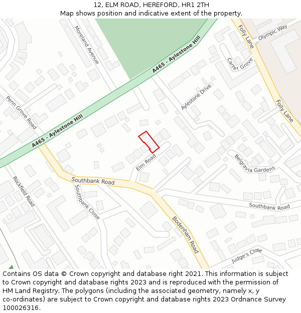 12, ELM ROAD, HEREFORD, HR1 2TH: Location map and indicative extent of plot