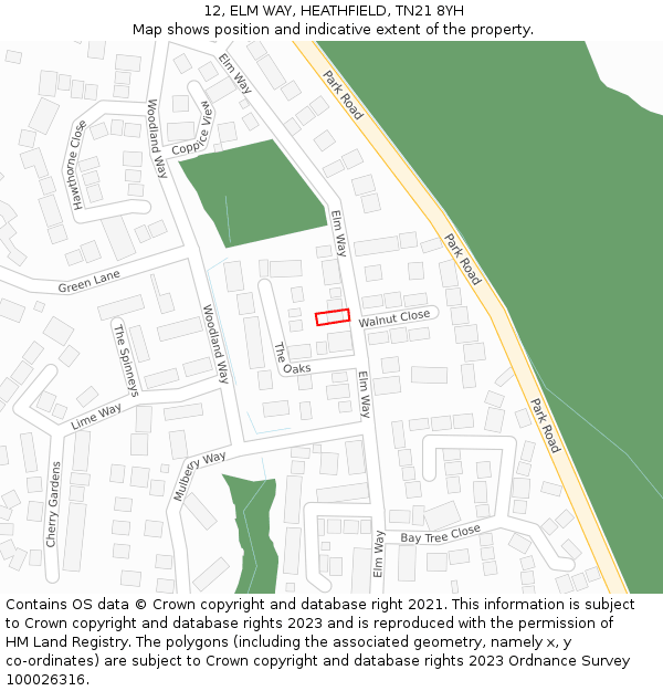 12, ELM WAY, HEATHFIELD, TN21 8YH: Location map and indicative extent of plot