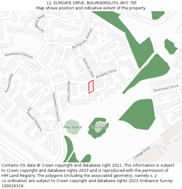 12, ELMGATE DRIVE, BOURNEMOUTH, BH7 7EF: Location map and indicative extent of plot