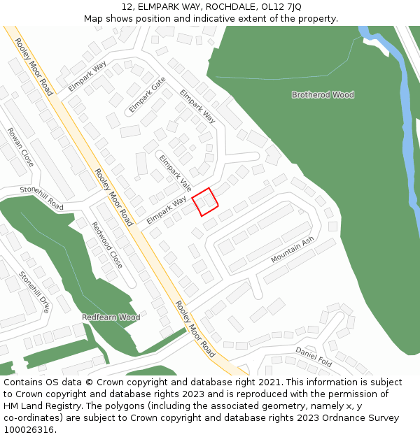 12, ELMPARK WAY, ROCHDALE, OL12 7JQ: Location map and indicative extent of plot