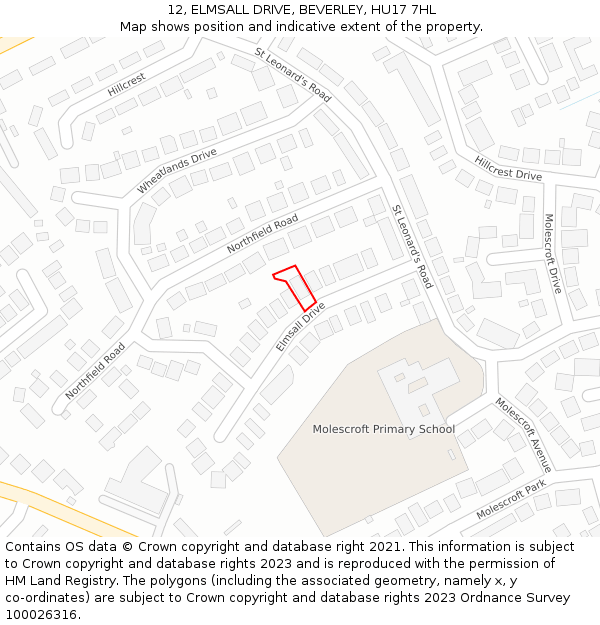 12, ELMSALL DRIVE, BEVERLEY, HU17 7HL: Location map and indicative extent of plot