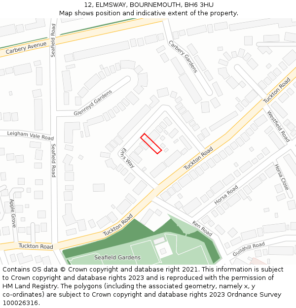 12, ELMSWAY, BOURNEMOUTH, BH6 3HU: Location map and indicative extent of plot