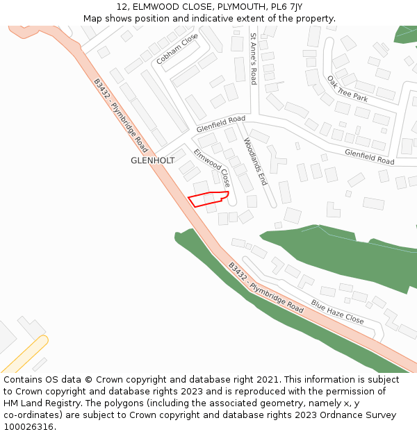 12, ELMWOOD CLOSE, PLYMOUTH, PL6 7JY: Location map and indicative extent of plot