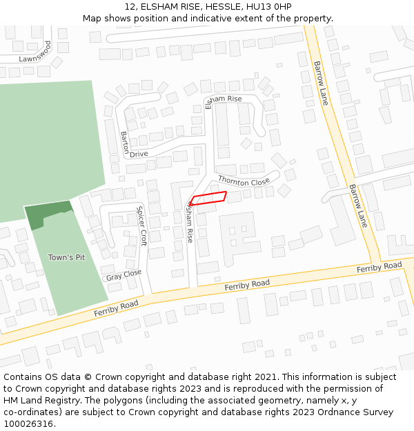 12, ELSHAM RISE, HESSLE, HU13 0HP: Location map and indicative extent of plot