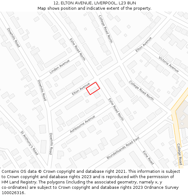 12, ELTON AVENUE, LIVERPOOL, L23 8UN: Location map and indicative extent of plot