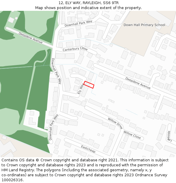 12, ELY WAY, RAYLEIGH, SS6 9TR: Location map and indicative extent of plot