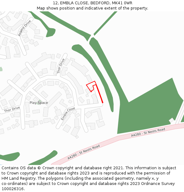 12, EMBLA CLOSE, BEDFORD, MK41 0WR: Location map and indicative extent of plot