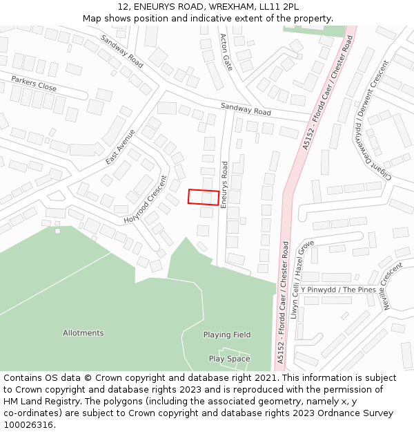 12, ENEURYS ROAD, WREXHAM, LL11 2PL: Location map and indicative extent of plot