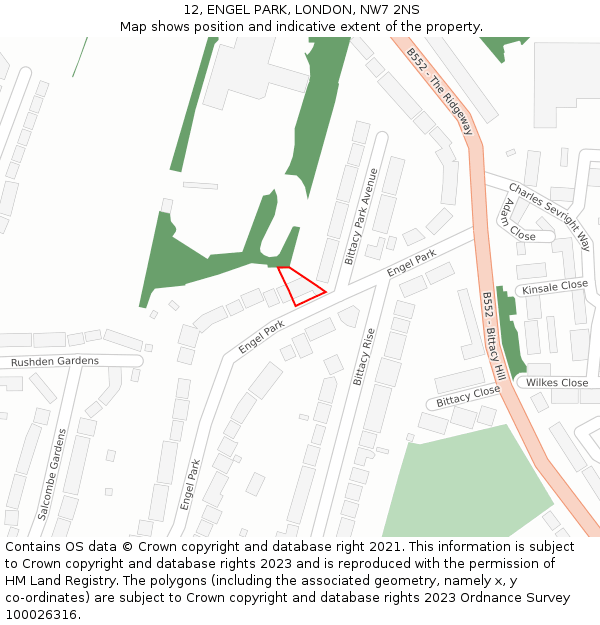 12, ENGEL PARK, LONDON, NW7 2NS: Location map and indicative extent of plot