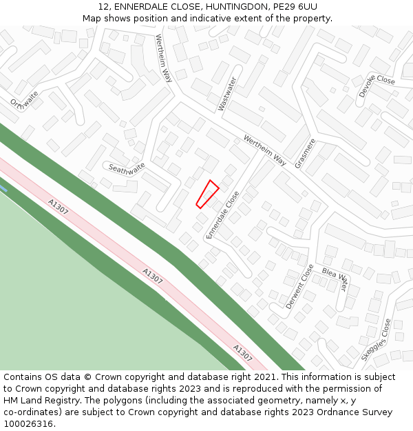 12, ENNERDALE CLOSE, HUNTINGDON, PE29 6UU: Location map and indicative extent of plot