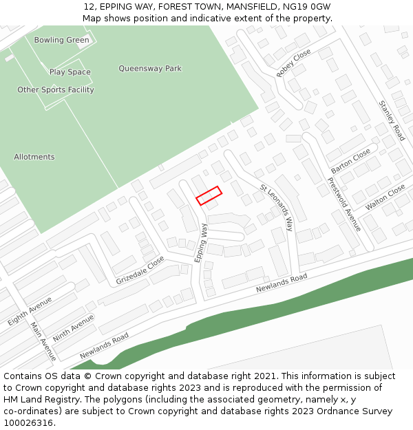 12, EPPING WAY, FOREST TOWN, MANSFIELD, NG19 0GW: Location map and indicative extent of plot