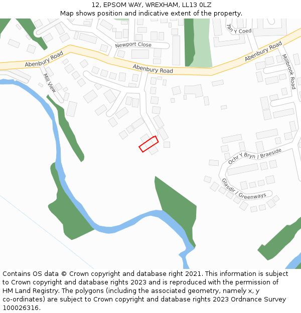 12, EPSOM WAY, WREXHAM, LL13 0LZ: Location map and indicative extent of plot