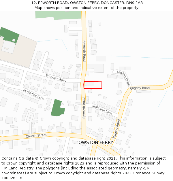 12, EPWORTH ROAD, OWSTON FERRY, DONCASTER, DN9 1AR: Location map and indicative extent of plot