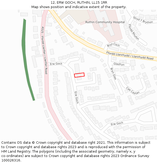 12, ERW GOCH, RUTHIN, LL15 1RR: Location map and indicative extent of plot