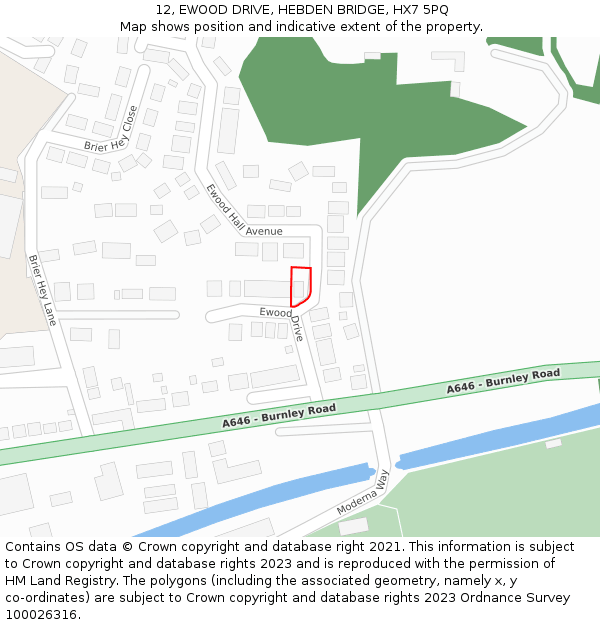 12, EWOOD DRIVE, HEBDEN BRIDGE, HX7 5PQ: Location map and indicative extent of plot