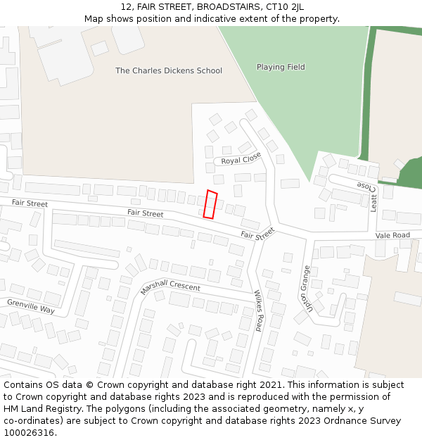 12, FAIR STREET, BROADSTAIRS, CT10 2JL: Location map and indicative extent of plot